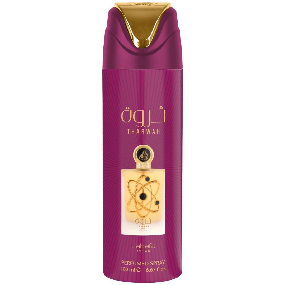 Tharwa Gold 200ml Body Sprays by Lattafa Pride (Pack of 12)